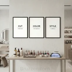 typography trio black frame cream background salon decor wall art