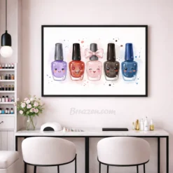 watercolor nail polish cartoon illustration canvas beauty parlour decor