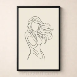 woman flowing hair line art print modern wall decor