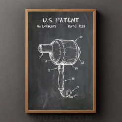 1923 hair dryer patent art print chalkboard style dark background