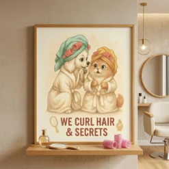 we curl hair and secrets cute pets on robes wall decor