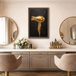 Small 12x18 frame gold hair dryer black canvas minimalist modern salon