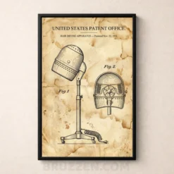 antique hairdrier patent print bohemian salon wall deco