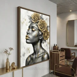 Side view of the framed canvas print showing the depth of the solid wood frame and the wrap of the canvas