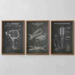 Chalkboard hair salon patent prints vintage beauty wall decor set of 3 Digital Download