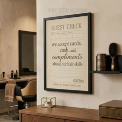 Detailed view of the sustainable Ayous wood frame grain and high-quality print texture of the guest check wall art