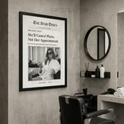 Side view of the salon wall art showing the sleek depth of the wooden frame and its sturdy construction.