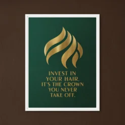 Close-up of the gold hair illustration showing the heavyweight canvas texture and high-quality emerald green print