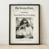 Vintage newspaper style framed salon poster featuring a woman in cat-eye sunglasses and Great Hair Fixes Everything headline.