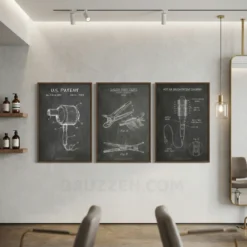 hair dryer patent print bathroom wall art industrial minimalist decor
