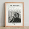 Vintage newspaper style framed poster with a witty headline about hairdressers on a clean white background