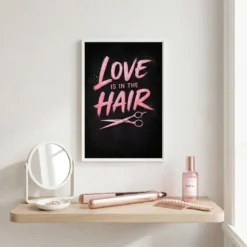 Love is hair art small salon interior, size 12x18 white frame