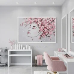 pink-cherry-canvas-texture-white-frame-detail decor