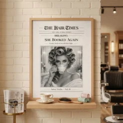 salon client newspaper framed poster in classic salon interior