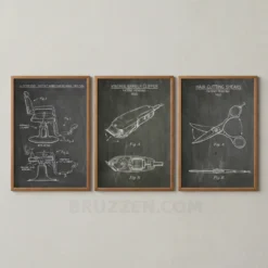 vintage barber patent print set charcoal wall art digital download