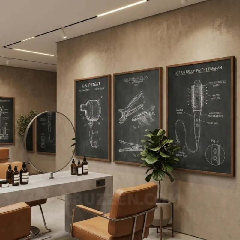 vintage beauty salon wall art printable chalkboard patent diagram