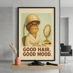 Vintage cat & salon quote poster in black frame size 18x24inch