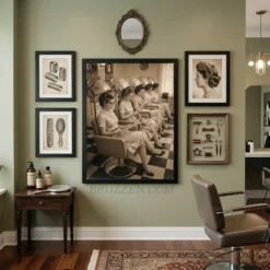 The 1950s salon poster styled as part of a curated gallery wall with other mid-century modern decor pieces