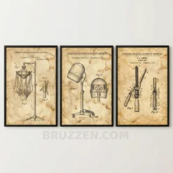 vintage hair salon patent drawing set printable wall art parchment