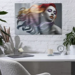Colorful hair portrait metallic print-beauty room display
