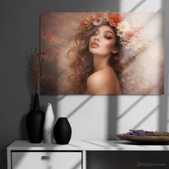 Feminine floral crown aluminum print on vanity room wall