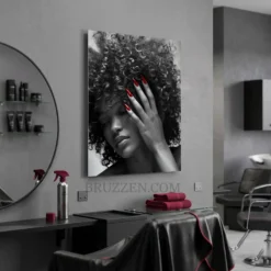 afro-red-nails-portrait-metal-print-floating-wall-mount