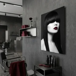 black straight hair salon metal print wall mount angle