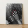 curly-afro-red-nails-monochrome-portrait-glossy-metal-print