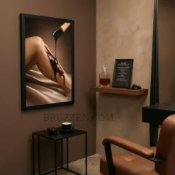 angled view of dark wax application editorial framed poster showing 0.75 inch frame depth
