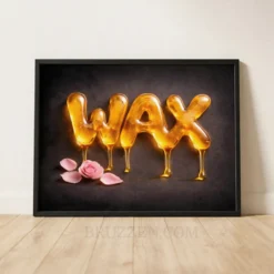dripping wax typography framed canvas with golden letters and pink rose on dark background