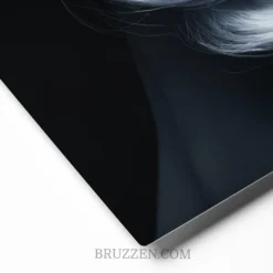 close-up of French braid silver hair glossy metal print showing braid texture and aluminum surface finish