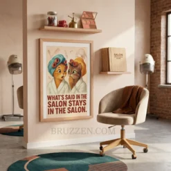 Side view of the framed salon poster showing the depth of the black frame and the matte finish of the artwork.