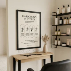 angled view of hair growth cycle educational framed poster showing 0.75 inch frame depth