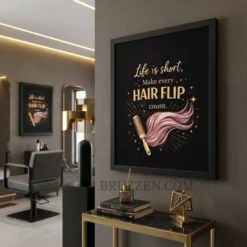 Side profile of the hair salon framed poster showing the sleek frame depth and high-quality print finish.