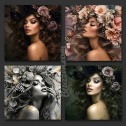 Hair salon wallpaper bundle featuring 20+ printable ultra-HD floral portrait designs for salon interiors — instant digital download from bruzzen.com