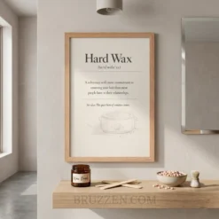 funny hard wax definition framed poster displayed in light minimal beauty salon reception