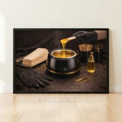 hot wax pot beauty station framed canvas wall art with golden wax and black warmer