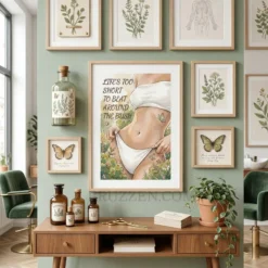 funny waxing quote poster styled as centrepiece on eclectic gallery wall in wax bar studio