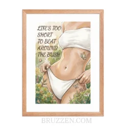 close-up of waxing quote poster showing watercolour butterfly detail and ayous wood frame edge