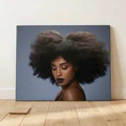 natural afro hair beauty portrait aluminum metal print wall art on slate blue background