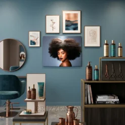 natural afro hair portrait metal print styled on bold contemporary gallery wall