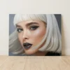 platinum bob hair portrait  metal print salon wall decor on charcoal grey background