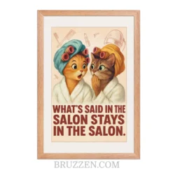 Close-up of the high-quality wood frame grain and the hand-painted texture of the cat illustration print