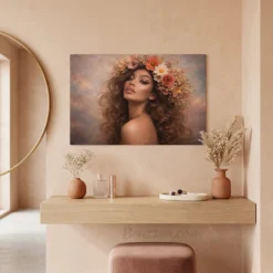 boho floral crown hair glossy metal print displayed in beauty spa treatment room