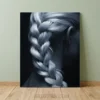 silver blue French braid hair portrait glossy metal print braiding studio wall art on dark background