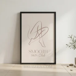 smooth skin club line art framed poster with terracotta legs illustration on cream background