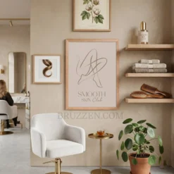smooth skin club framed poster hanging in soft modern waxing studio treatment room