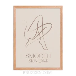 close-up of smooth skin club poster showing terracotta line art detail and ayous wood frame