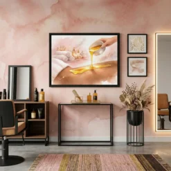 blush sugaring studio watercolour canvas styled on gallery wall in feminine spa studio