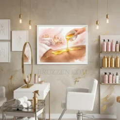 watercolour sugaring studio framed canvas hanging in soft modern beauty treatment room